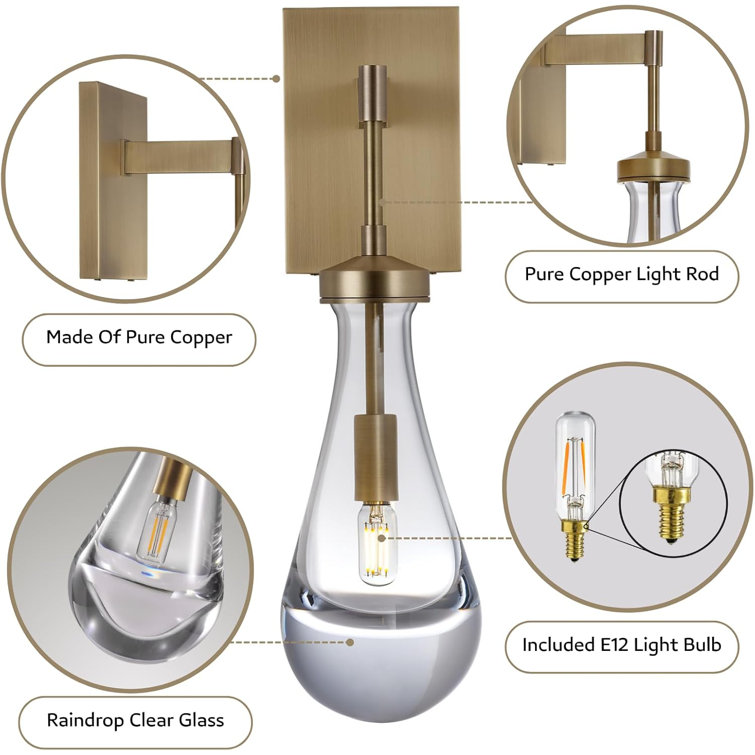 Brass and Gold Raindrop Wall Sconces with Clear Glass
