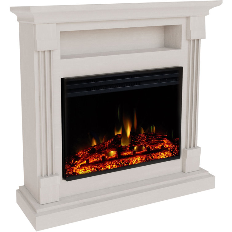 Sienna 34'' White MDF Electric Fireplace with Multi-Color Flame and Log Insert