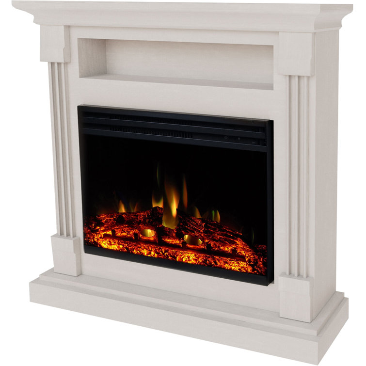 Sienna 34'' White MDF Electric Fireplace with Multi-Color Flame and Log Insert