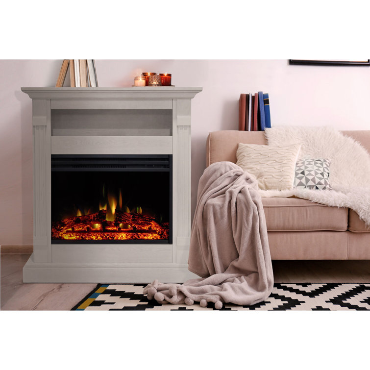 Sienna 34'' White MDF Electric Fireplace with Multi-Color Flame and Log Insert