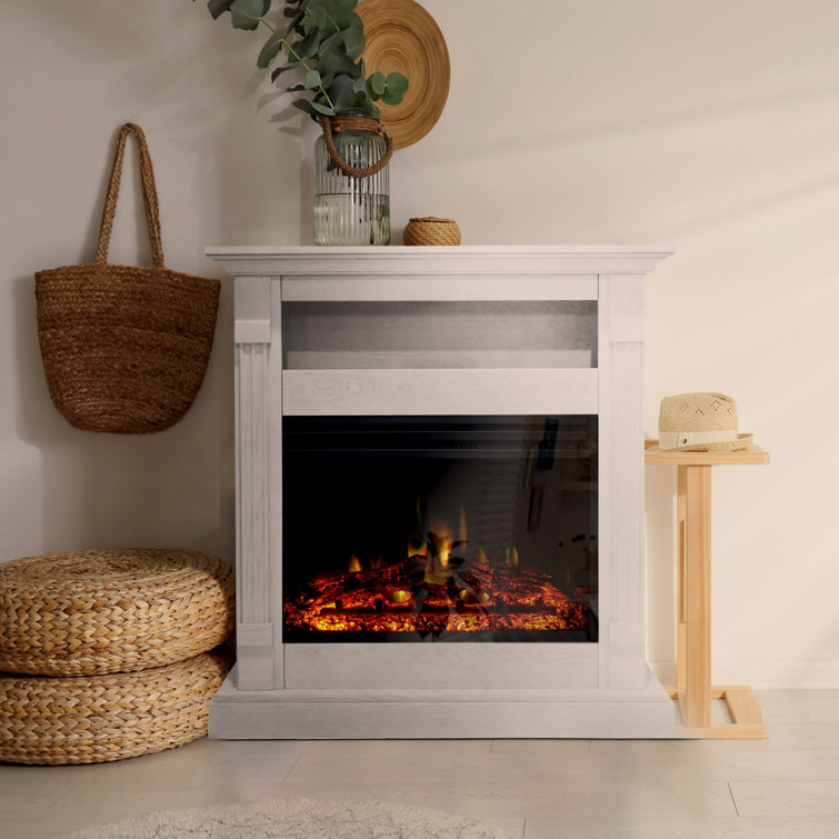 Sienna 34'' White MDF Electric Fireplace with Multi-Color Flame and Log Insert