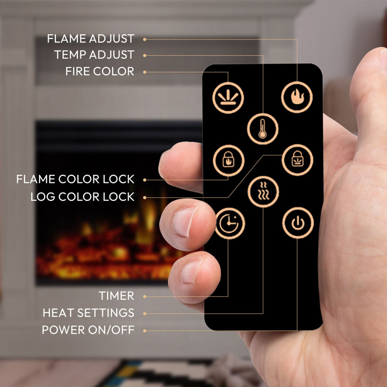 Sienna 34'' White MDF Electric Fireplace with Multi-Color Flame and Log Insert