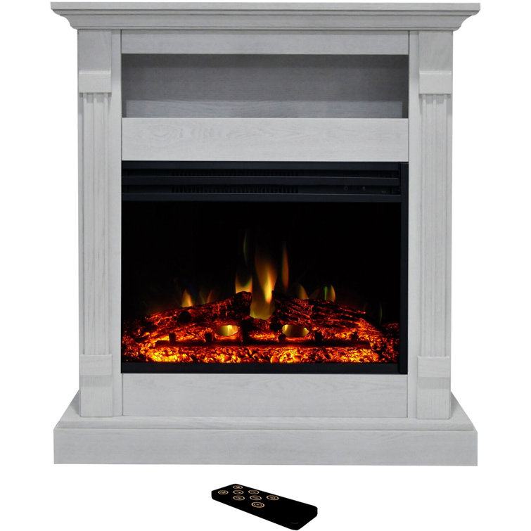 Sienna 34'' White MDF Electric Fireplace with Multi-Color Flame and Log Insert