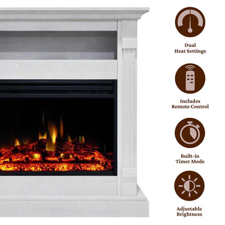 Sienna 34'' White MDF Electric Fireplace with Multi-Color Flame and Log Insert