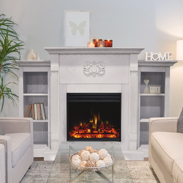 Sanoma 72-Inch White Electric Fireplace with Bookshelves