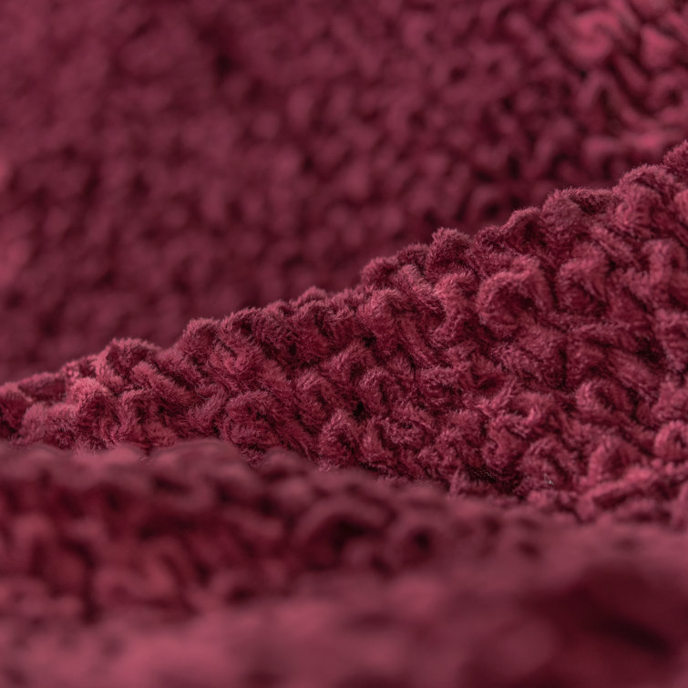 Italianate Modern Elastic Stretch Burgundy Velvet Sofa Cover