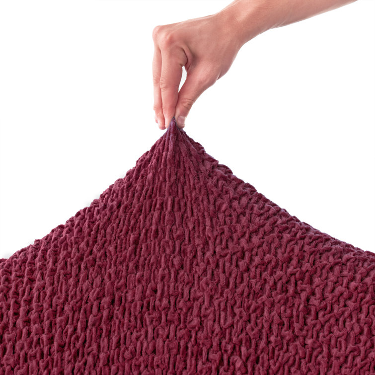 Italianate Modern Elastic Stretch Burgundy Velvet Sofa Cover