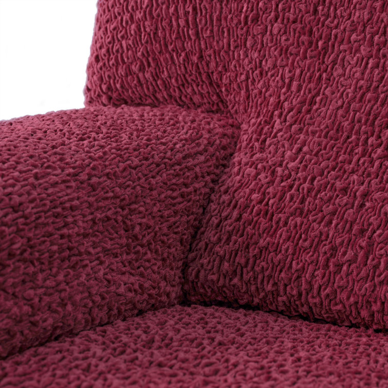 Italianate Modern Elastic Stretch Burgundy Velvet Sofa Cover