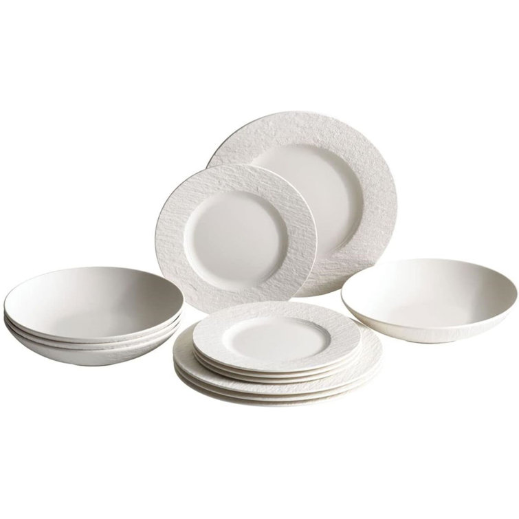 White Porcelain 12-Piece Minimalist Dinnerware Set