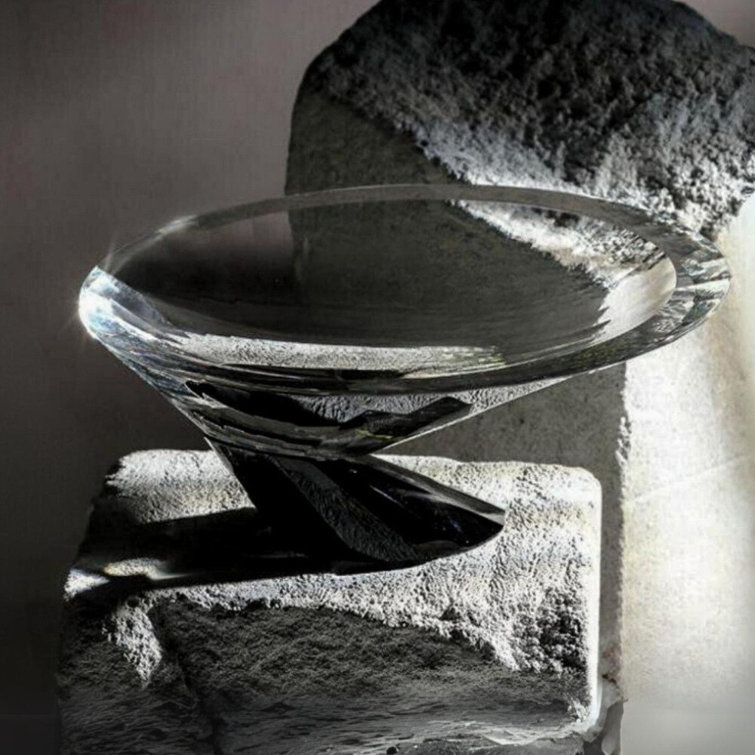 10'' Black and Clear Crystal Asymmetrical Decorative Bowl