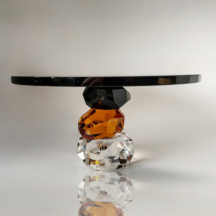 Handmade Round Amber and Black Crystal Cake Stand