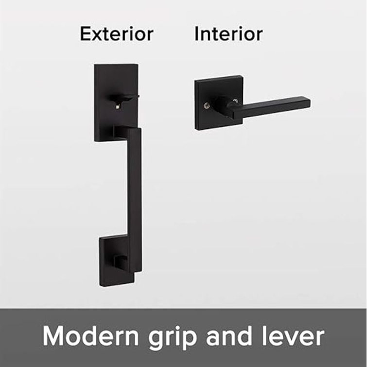 Matte Black Modern Entry Door Handleset with Lever
