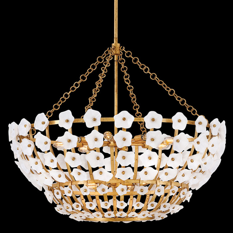 Azalea 12-Light Distressed Brass and Glass Chandelier