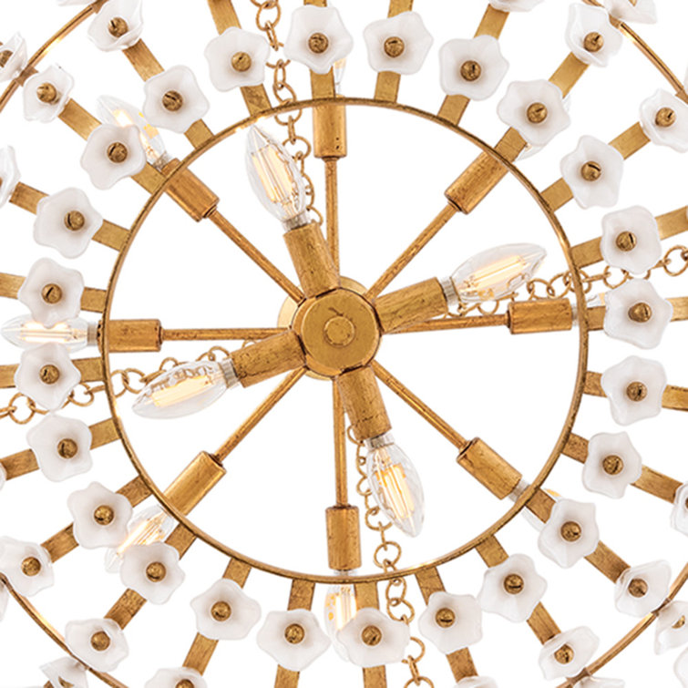 Azalea 12-Light Distressed Brass and Glass Chandelier
