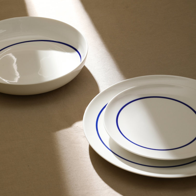 Luna Blue and White Porcelain 12-Piece Dinnerware Set, Service for 4