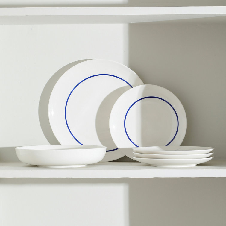 Luna Blue and White Porcelain 12-Piece Dinnerware Set, Service for 4