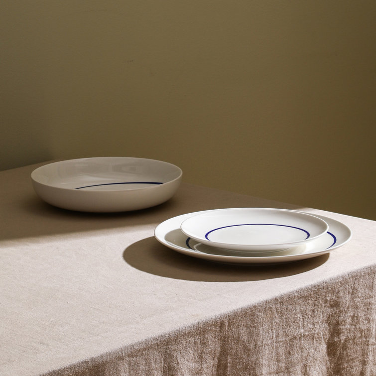 Luna Blue and White Porcelain 12-Piece Dinnerware Set, Service for 4