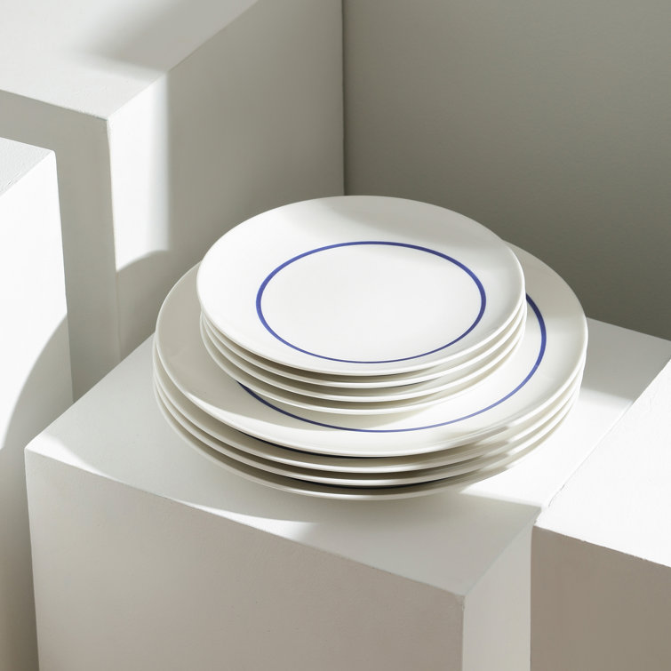 Luna Blue and White Porcelain 12-Piece Dinnerware Set, Service for 4