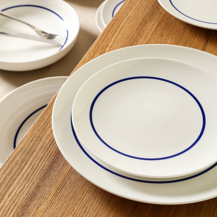 Luna Blue and White Porcelain 12-Piece Dinnerware Set, Service for 4