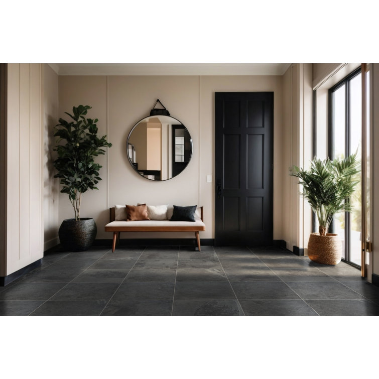 Montauk Black 16" x 16" Textured Slate Floor and Wall Tile