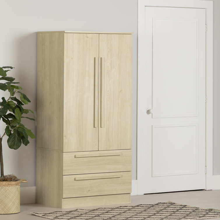 Bleached Oak Contemporary Hinged Wardrobe with Drawers and Shelves