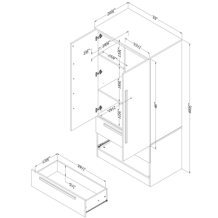 Pure White Contemporary Hinged Door Wardrobe with Drawers