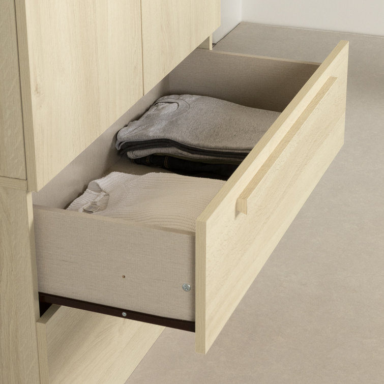 Bleached Oak Contemporary Hinged Wardrobe with Drawers and Shelves