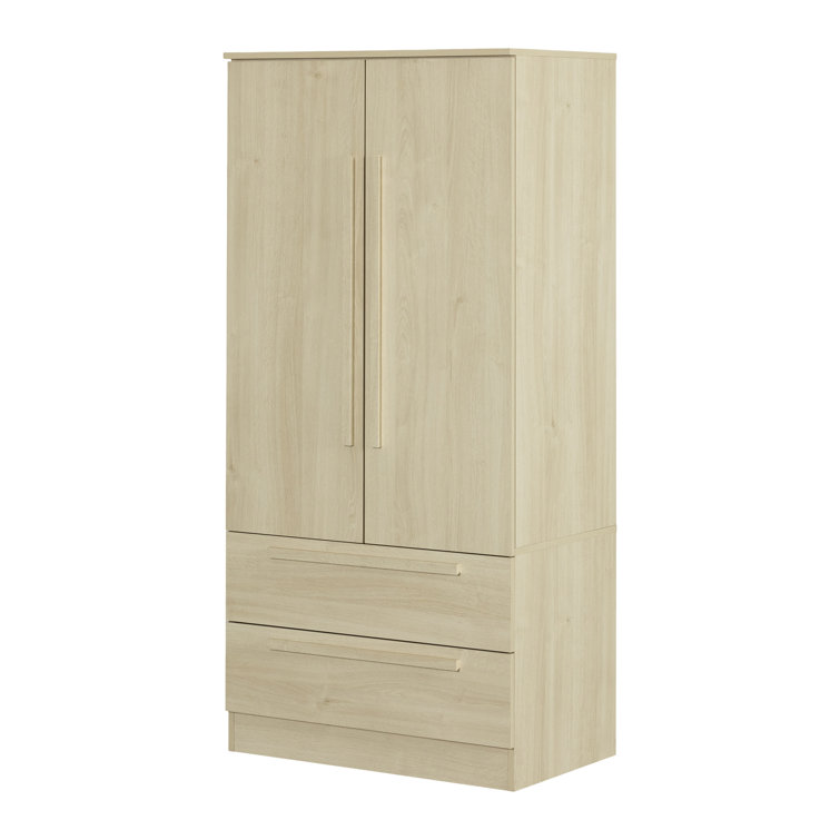 Bleached Oak Contemporary Hinged Wardrobe with Drawers and Shelves