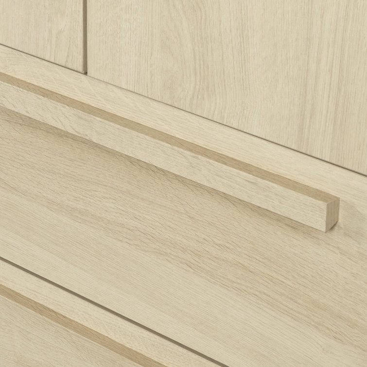 Bleached Oak Contemporary Hinged Wardrobe with Drawers and Shelves