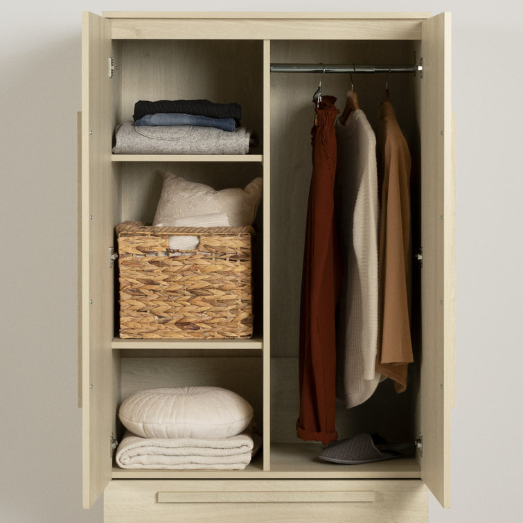 Bleached Oak Contemporary Hinged Wardrobe with Drawers and Shelves