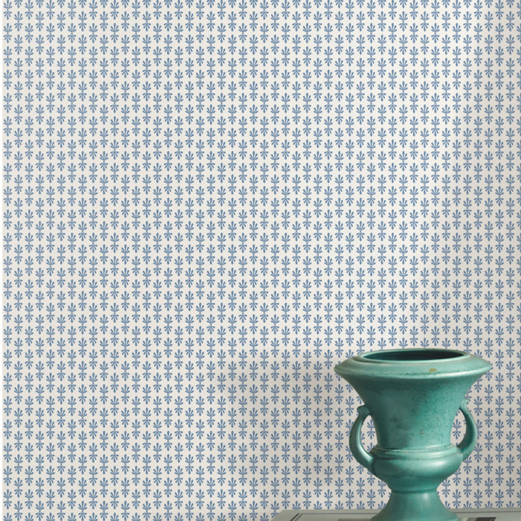 Petal Blue 27" W x 324" L Smooth Floral Wallpaper Roll