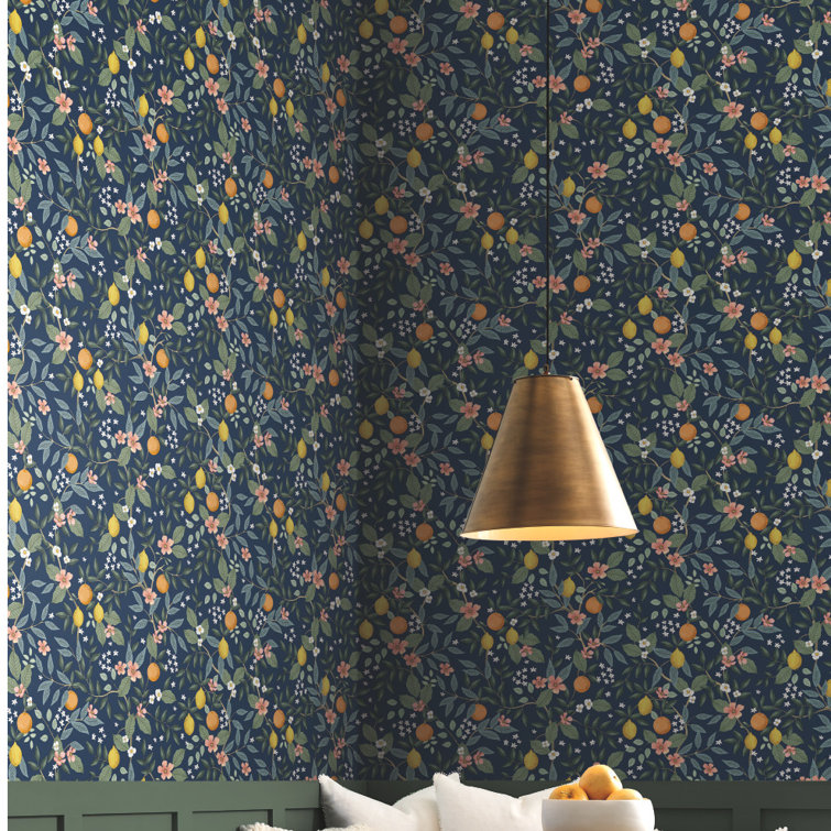 Citrus Grove Navy Blue Peel & Stick Floral Wallpaper