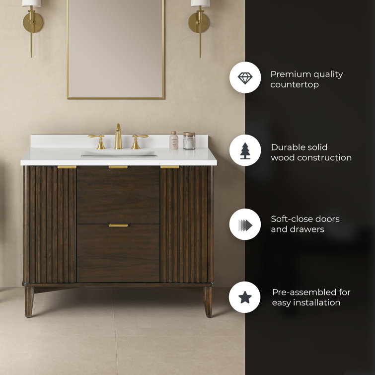 Gabi 42" Dark Walnut Freestanding Single Sink Vanity with Premium Countertop
