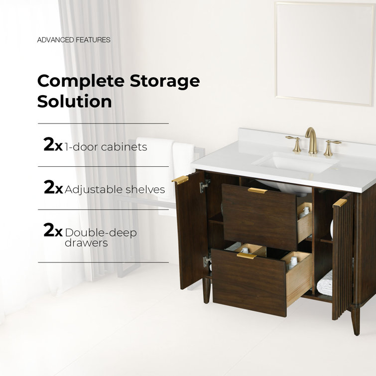 Gabi 42" Dark Walnut Freestanding Single Sink Vanity with Premium Countertop