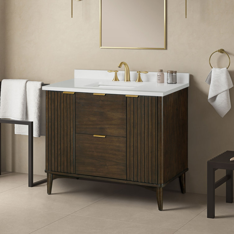 Gabi 42" Dark Walnut Freestanding Single Sink Vanity with Premium Countertop