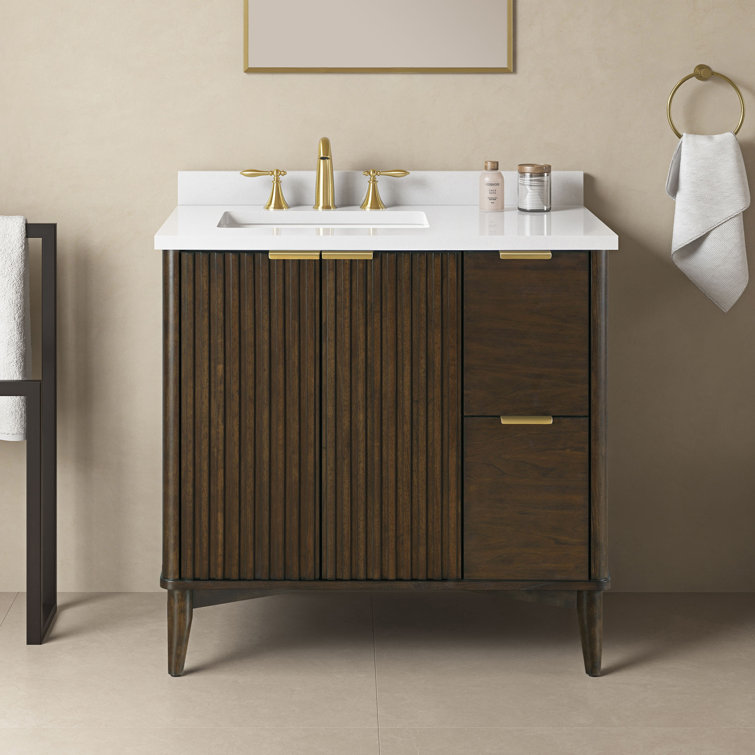 Gabi 36" Dark Walnut Single Sink Bathroom Vanity with White Marble Top