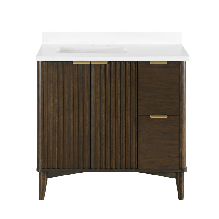 Gabi 36" Dark Walnut Single Sink Bathroom Vanity with White Marble Top