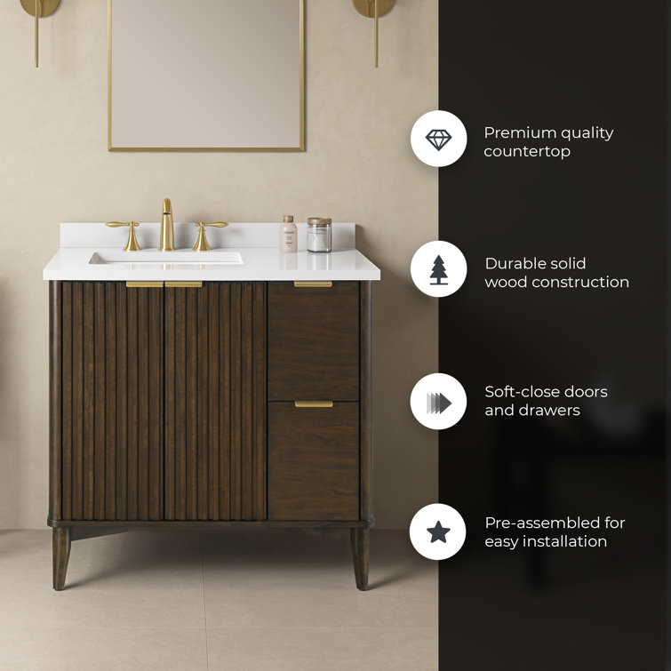 Gabi 36" Dark Walnut Single Sink Bathroom Vanity with White Marble Top