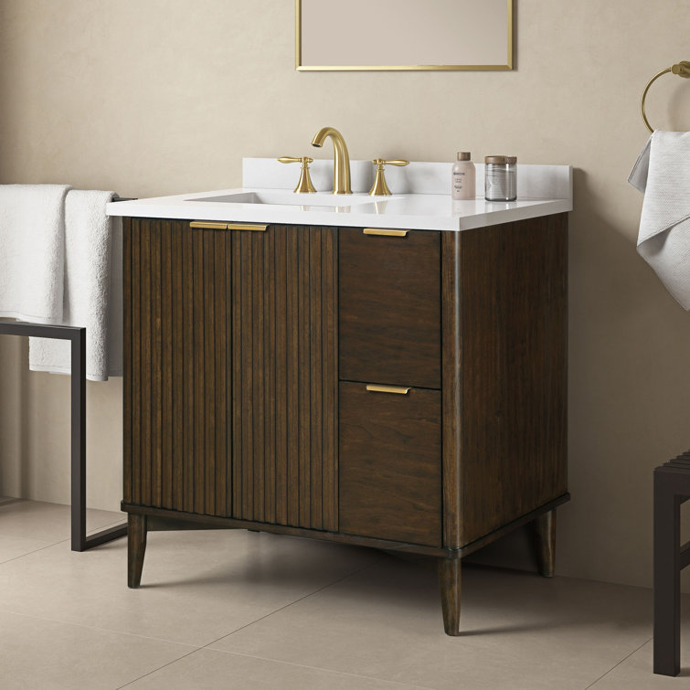 Gabi 36" Dark Walnut Single Sink Bathroom Vanity with White Marble Top