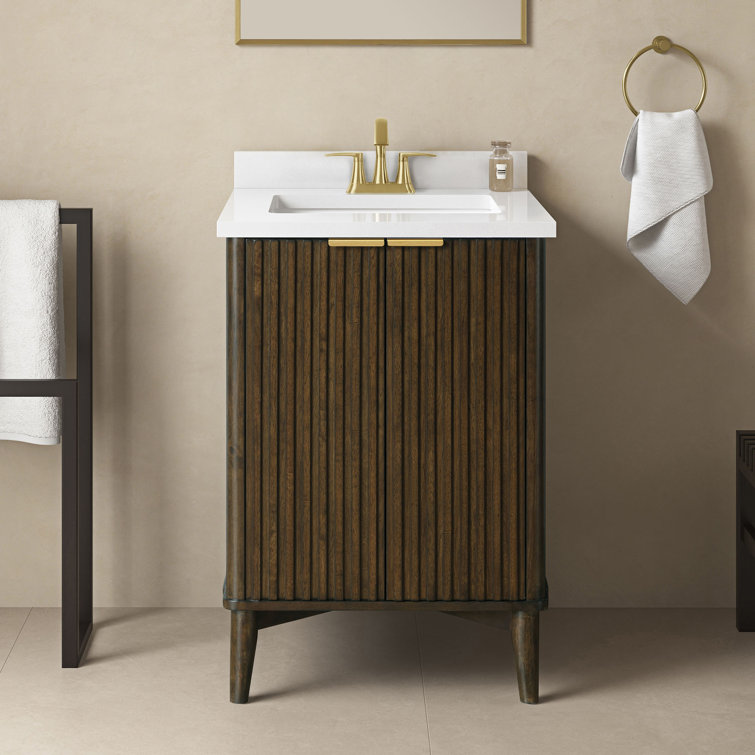 Gabi 24 in. Dark Walnut Single Sink Vanity with White Ceramic Top