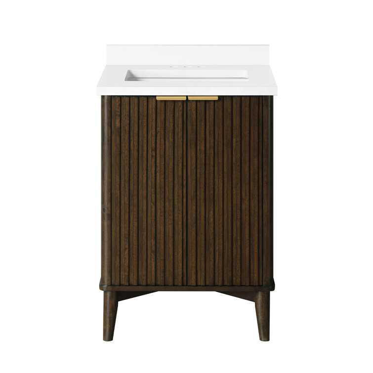 Gabi 24 in. Dark Walnut Single Sink Vanity with White Ceramic Top