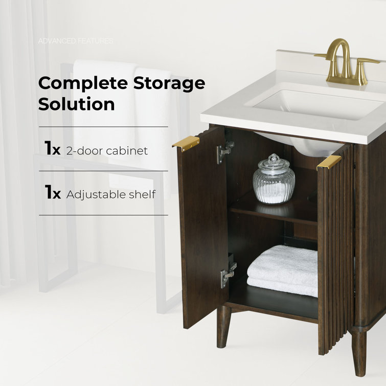 Gabi 24 in. Dark Walnut Single Sink Vanity with White Ceramic Top