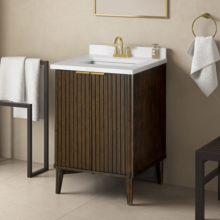 Gabi 24 in. Dark Walnut Single Sink Vanity with White Ceramic Top