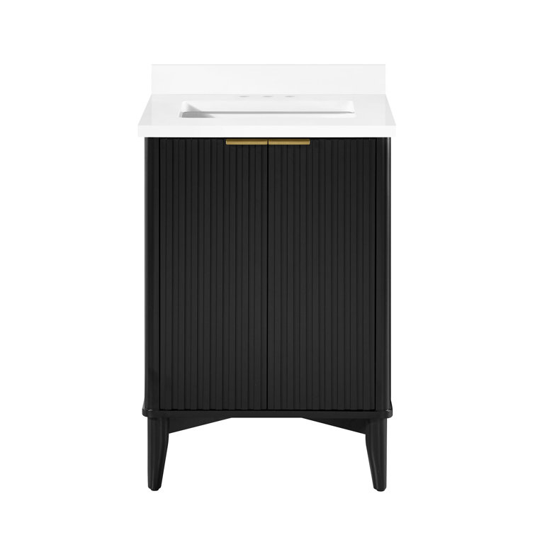 Gabi 24" Black Undermount Single Sink Bathroom Vanity with White Marble Top