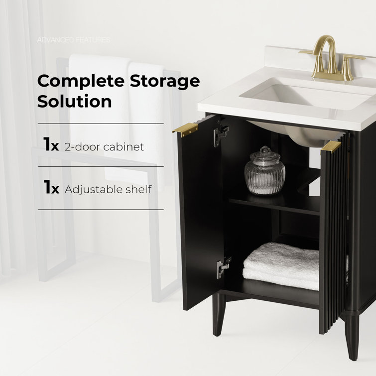 Gabi 24" Black Undermount Single Sink Bathroom Vanity with White Marble Top