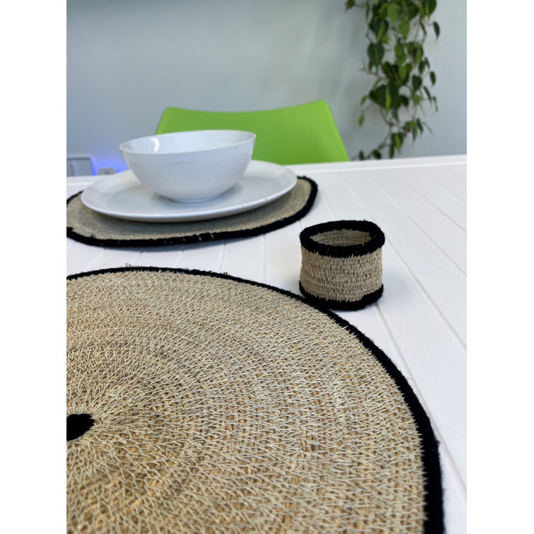 Black and Natural Jute Coastal Napkin Rings Set of 4