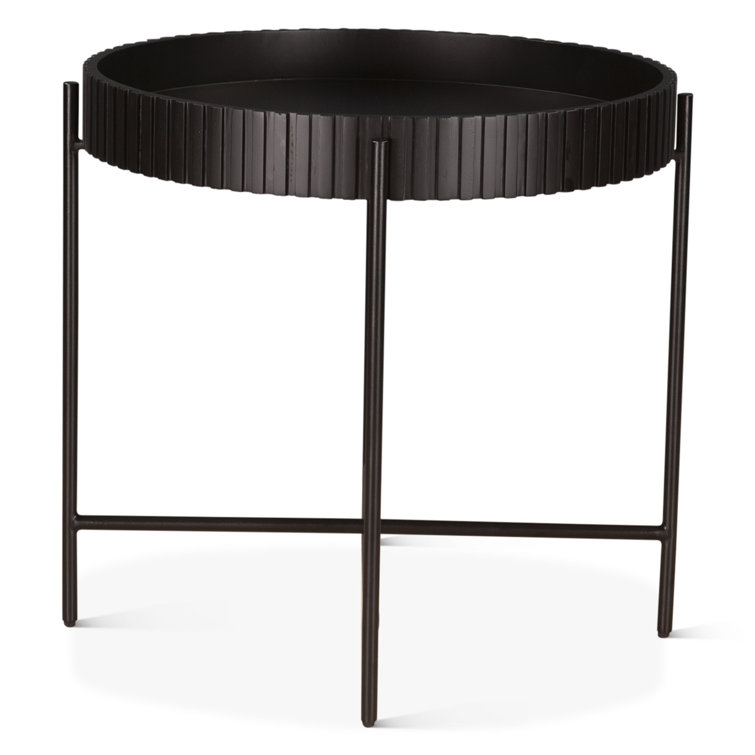 Matte Black Acacia Wood and Iron Nesting Tray Tables