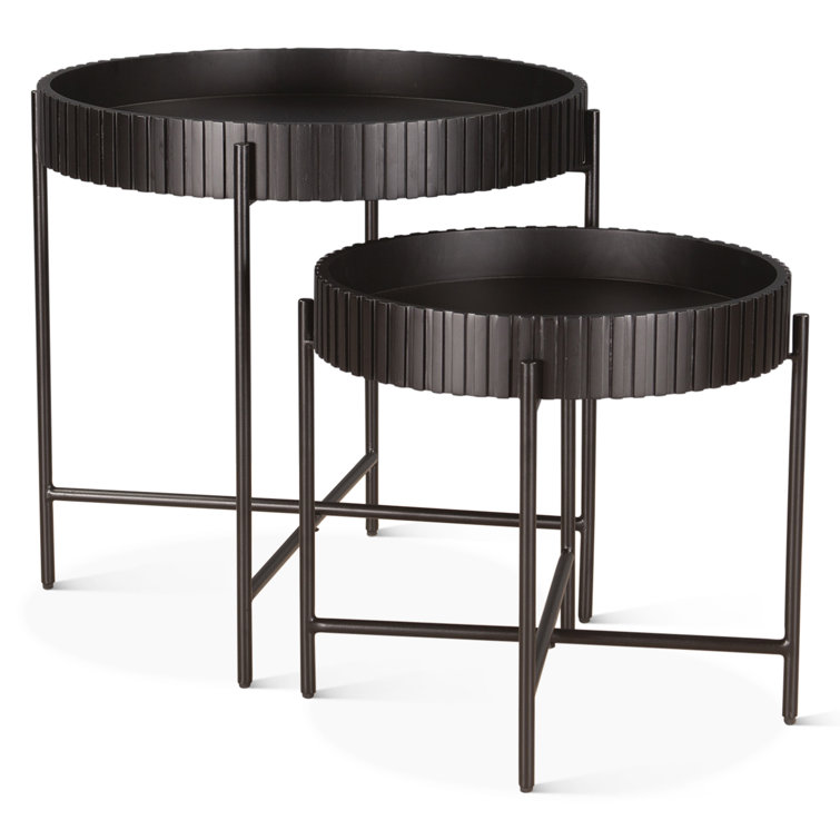 Matte Black Acacia Wood and Iron Nesting Tray Tables