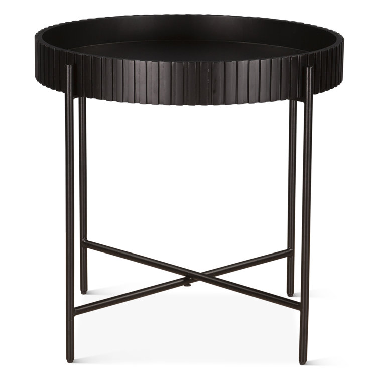 Matte Black Acacia Wood and Iron Nesting Tray Tables
