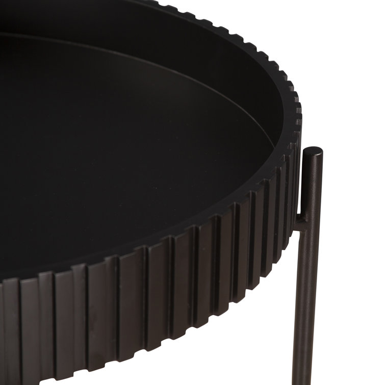 Matte Black Acacia Wood and Iron Nesting Tray Tables